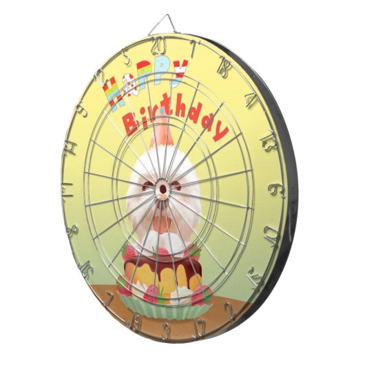 Cible De Fléchettes Joyeux chien d'anniversaire avec gâteau (Devant droit)