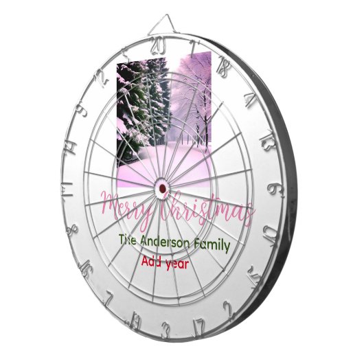 Cible De Fléchettes Joyeux Noël rose blanc ajouter nom de famille da (Devant droit)