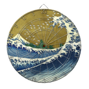 Cible De Fléchettes La Grande Vague (Bleu et Or) (Katsushika Hokusai)