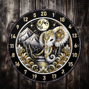 Cible De Fléchettes La Lune d’or illumine la Majesté de l’éléphant bla