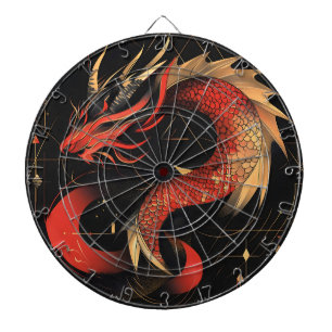 Cible De Fléchettes L'art majestueux du Dragon chinois rouge et or
