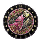 Cible De Fléchettes Le loup rose sous la lune attire l'attention (Devant)