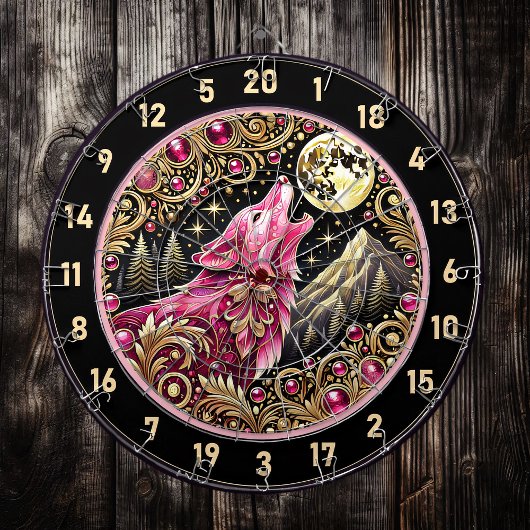 Cible De Fléchettes Le loup rose sous la lune attire l'attention
