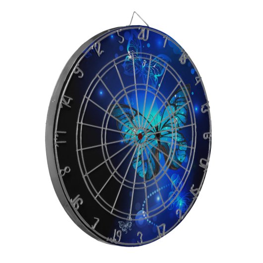 Cible De Fléchettes Le papillon morpho dans l'Arrière - plan sombre (Devant gauche)