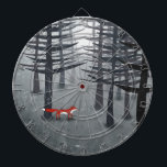 Cible De Fléchettes Le renard et la forêt<br><div class="desc">Un renard rouge sauvage solitaire se dresse sous les pins dans une forêt sombre. Pour la nature, la faune et les amoureux des animaux.</div>