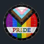 Cible De Fléchettes LGBTQ & Pride - drapeau de progression arc-en-ciel<br><div class="desc">Dartboard : Rainbow Flag & the "Progress" (Drapeau arc-en-ciel et la variation "Progress") ajoute un chevron le long de l'arbre qui comporte des rayures noires, brunes, bleues, roses et blanches pour amener ces communautés (personnes marginalisées de couleur, personnes trans, personnes vivant avec le VIH/SIDA et celles qui ont été perdues)...</div>