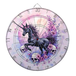Cible De Fléchettes Licorne éclairée par la lune parmi les roses oubli