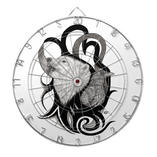 Cible De Fléchettes Loup blanc avec art tribal coréen (Devant)