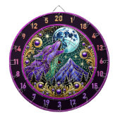 Cible De Fléchettes Loup hurlant sous la lune d'or (Devant)