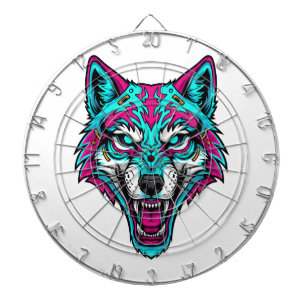 Cible De Fléchettes Loup néon Cyberpunk - Animal robotique Synthwave
