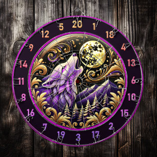 Cible De Fléchettes Loup sauvage hurlant sous la Pleine lune