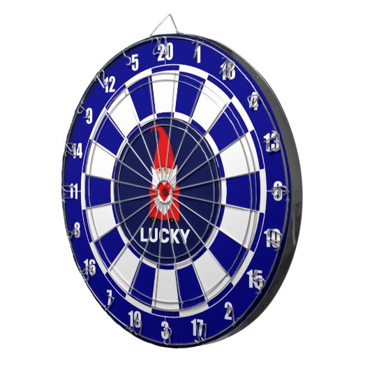 Cible De Fléchettes Lucky Gnome avec coeur sur bleu et blanc (Devant droit)