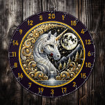 Cible De Fléchettes Lueurs Unicorne Blanche dans l'élégance Lune<br><div class="desc">Transformez votre salle de jeux avec ce tableau de bord captivant qui présente une licorne blanche brillante sous une lune dorée radieuse. Ses détails complexes et ses teintes lumineuses blanches et dorées en font une oeuvre d'art fonctionnelle qui symbolise l'élégance et la créativité. La silhouette de la licorne contre un...</div>