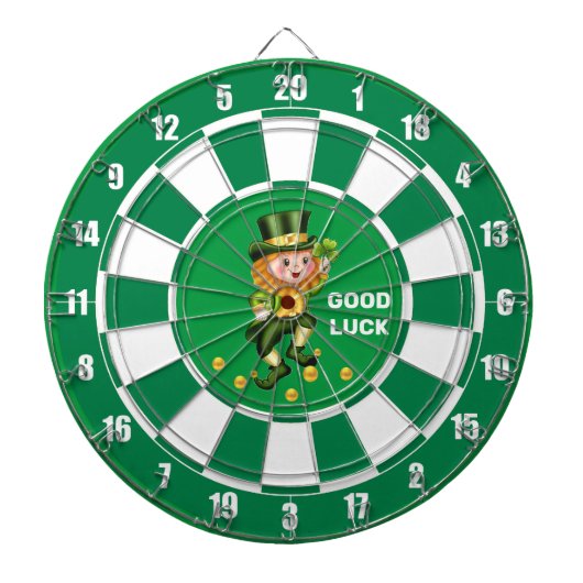 Cible De Fléchettes Lutin chanceux avec confettis dorés sur fond vert (Devant)