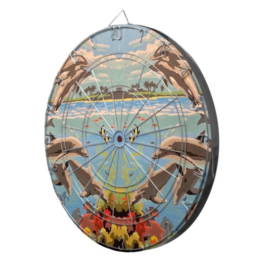 Cible De Fléchettes Main Painted by Number | Dolphins | (Devant droit)