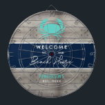 Cible De Fléchettes Maison de plage Nautique Maison en bois rustique<br><div class="desc">Nautical Beach House Rustic Wood Family Jeux de Cible de flechettes personnalisée est idéal pour une réunion de famille, une fête d'été ou toute occasion. Il est conçu avec un arrière - plan rustique en faux bois et un crabe turquoise nautique. La phrase de plage est "bienvenue à notre maison...</div>