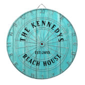 Cible De Fléchettes Maison Rustic Blue Wood Beach Nom de famille (Devant)