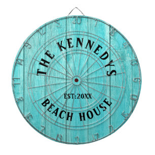 Cible De Fléchettes Maison Rustic Blue Wood Beach Nom de famille