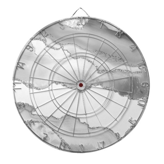 Cible De Fléchettes Marbre blanc gris Agate Parties scintillant argent (Devant)