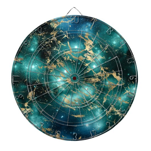 Cible De Fléchettes Marbre de l'espace Noir vert étoile doré (Devant)