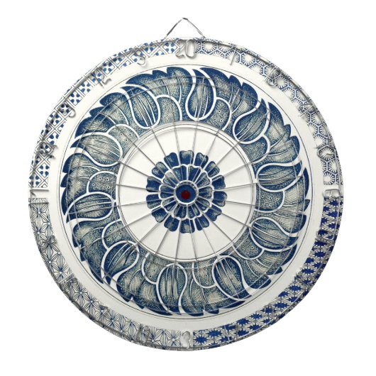Cible De Fléchettes Médaillon Chinois : Chinoiserie Bleu Indigo (Devant)
