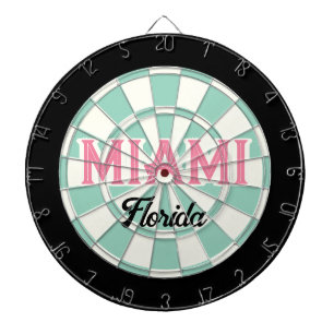 Cible De Fléchettes MIAMI Floride Texte Rose Clair Turquoise Blanc Noi
