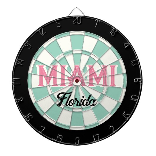 Cible De Fléchettes MIAMI Floride Texte Rose Clair Turquoise Blanc Noi (Devant)