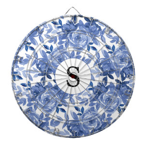 Cible De Fléchettes Monogramme Bleu Floral Motif Dartboard