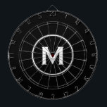 Cible De Fléchettes Monogramme classique noir simple<br><div class="desc">Tableau de bord noir moderne avec simple médaillon monogramme avec typographie de bloc classique initiale et nom en blanc. Personnalisez avec monogramme initial; utilisez le menu personnaliser pour changer la couleur ou la typographie arrière - plan.</div>