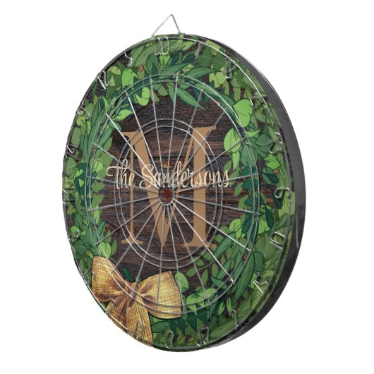 Cible De Fléchettes Monogramme de couronne en bois rustique (Devant droit)