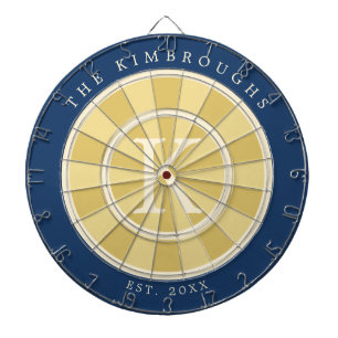 Cible De Fléchettes Monogramme de famille bleu marine jaune