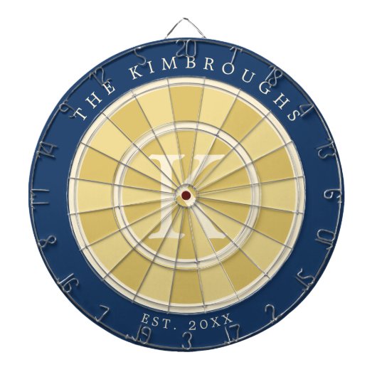 Cible De Fléchettes Monogramme de famille bleu marine jaune (Devant)