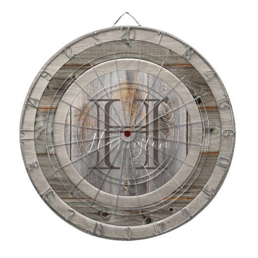 Cible De Fléchettes Monogramme de ton en bois gris rustique (Devant)