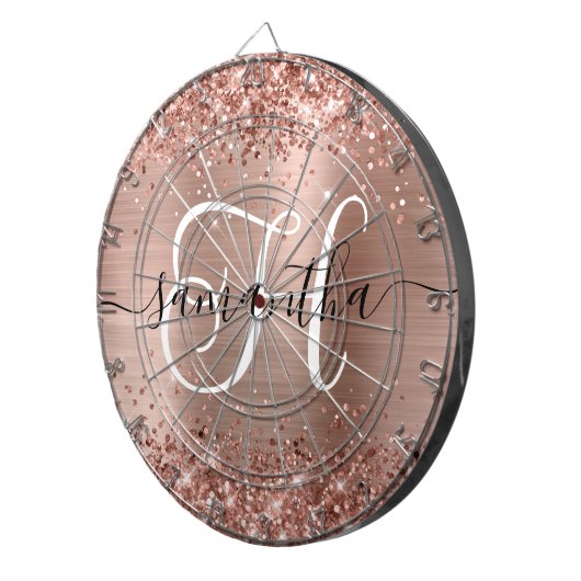 Cible De Fléchettes Monogramme doré Rose Glitter (Devant droit)