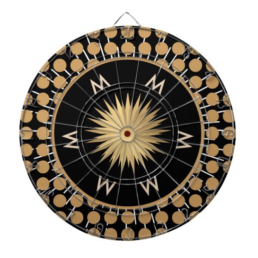 Cible De Fléchettes Monogramme élégant à motif de points noir et or (Devant)