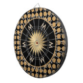 Cible De Fléchettes Monogramme élégant à motif de points noir et or (Devant droit)