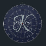 Cible De Fléchettes Monogramme moderne élégant Script Marine Bleu<br><div class="desc">L'élégant design présente votre initiale dans un magnifique script de calligraphie avec des fioritures qui enveloppent votre nom de famille. Fait un grand cadeau pour grand-mère,  un anniversaire,  pour la fête des mères,  ou tout autre jour de famille.</div>