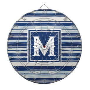 Cible De Fléchettes Monogramme rayé bleu et blanc