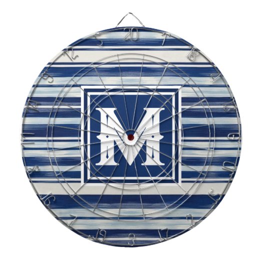 Cible De Fléchettes Monogramme rayé bleu et blanc (Devant)
