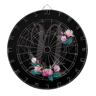 Cible De Fléchettes Monogramme rose Floral Cadre géométrique Noir mode