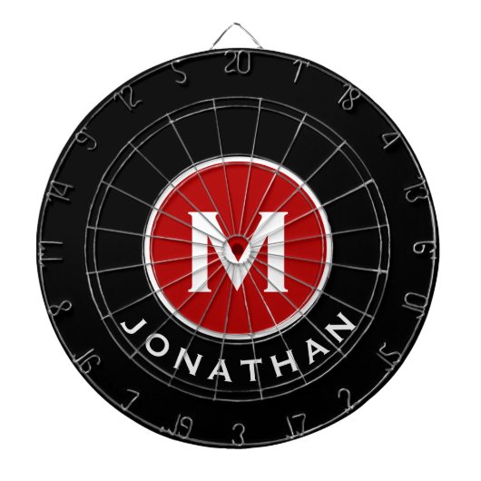Cible De Fléchettes Monogramme rouge noir moderne (Devant)