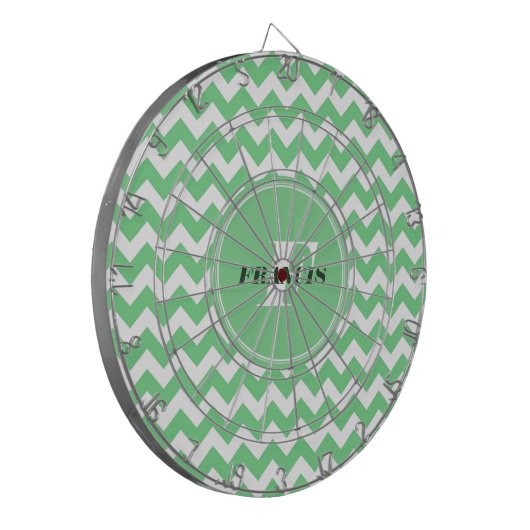 Cible De Fléchettes Monogramme vert et blanc Motif Chevron (Devant gauche)