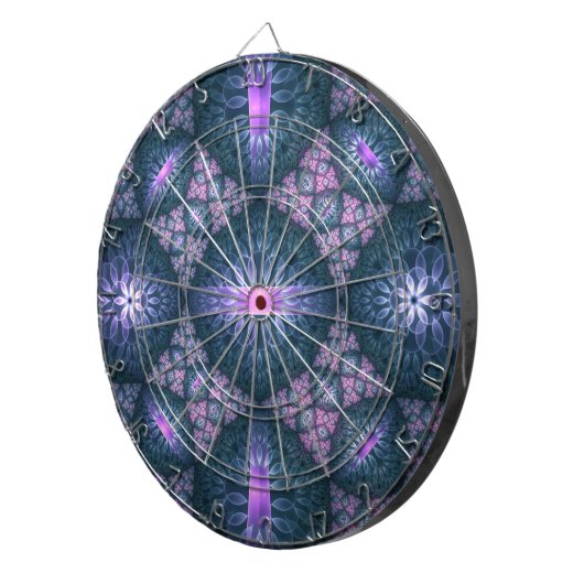 Cible De Fléchettes motif d'art fractal 3D Turquoise violet rose (Devant droit)