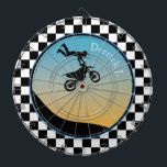 Cible de flechettes Motocross À damiers<br><div class="desc">Personnalisez la Cible de flechettes À damiers Motocross avec votre nom ou votre texte. Grand ajout à votre salle de jeux ou garage.</div>