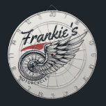 Cible De Fléchettes Motos personnalisées Flying Tire Biker Shop<br><div class="desc">NOM personnalisé Vintage Motorcycles vélo Speed Shop Design,  avec illustration de pneus volants - Personnaliser avec votre nom ou texte personnalisé!</div>