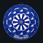Cible De Fléchettes Navires nautiques en bleu et blanc<br><div class="desc">Navires nautiques sur la Cible de flechettes bicolore bleu et blanc de la marine. Le texte peut être personnalisé.</div>