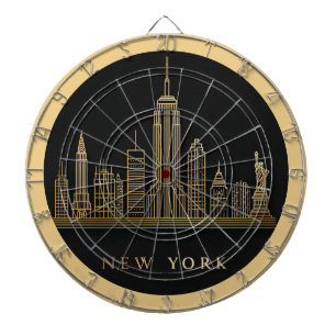 Cible De Fléchettes New York Skyline Gold Line Art