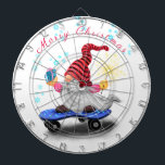 Cible de flechettes Noël Gnome<br><div class="desc">Tableaux de bord avec Happy Skater Gnome with Gifts and Sparkler - Drôle - Joyeux dessin de dessin de dessin de Noël - personnalisable - ou Choisissez / Ajouter votre texte / police / couleur unique - Faites votre cadeau de Cible de flechettes spéciale - Redimensionnez et déplacez ou ajoutez...</div>