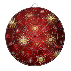 Cible De Fléchettes Noël Golden Snowflakes sur Arrière - plan rouge