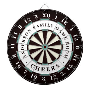Cible De Fléchettes Noir Blanc & Bleu   Monogramme de la salle de jeux